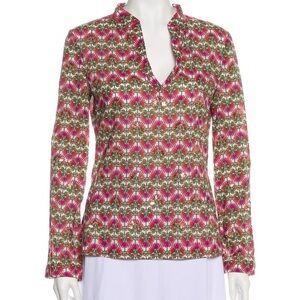 Tory Burch Beaded Floral Embellished Cotton Stephanie Tunic Pink Orange Elegant